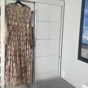 COPY - Hemant & Nandita Kaftan maxi long ruffle dress XS metallic gold lilac an…